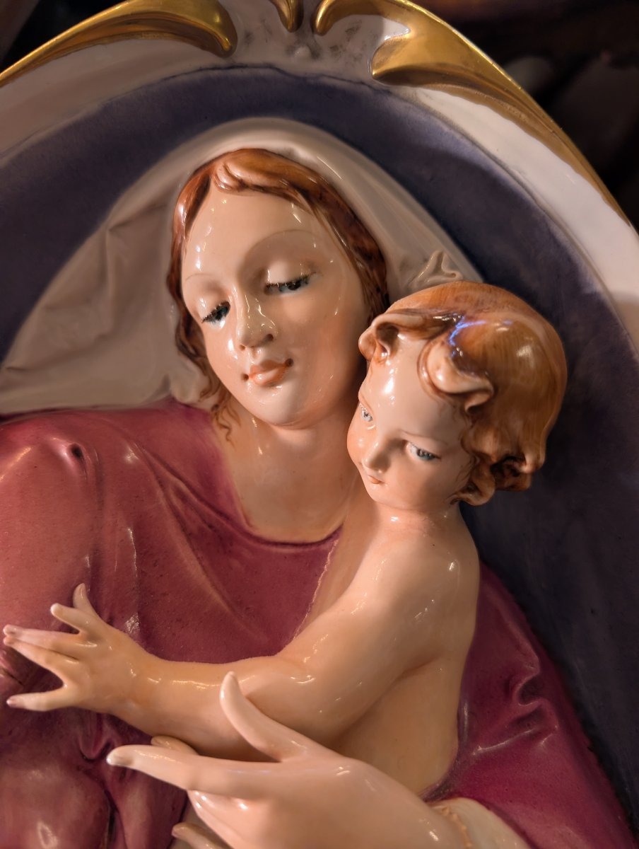 Pier Paolo Cedraschi – Signed Polychrome Ceramic Madonna And Child, 1960s-photo-2