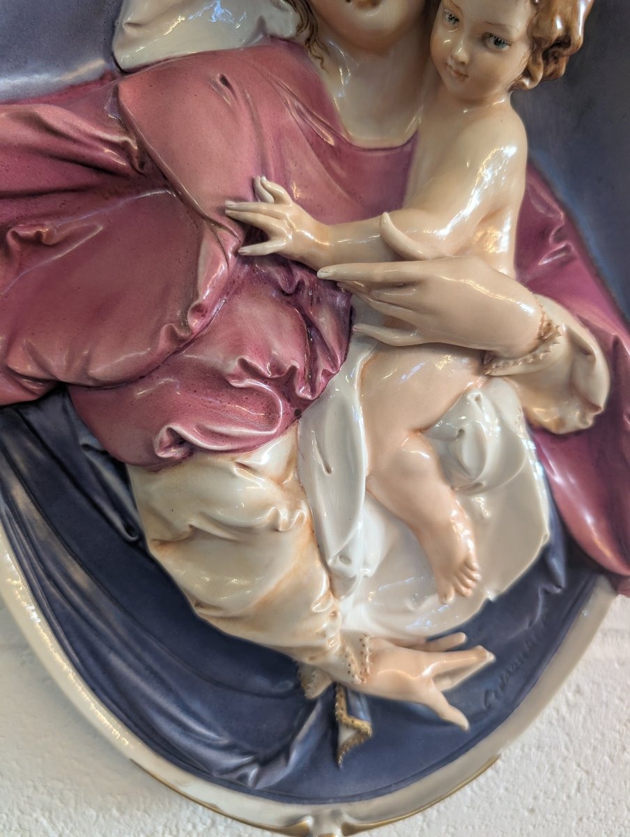 Pier Paolo Cedraschi – Signed Polychrome Ceramic Madonna And Child, 1960s-photo-4