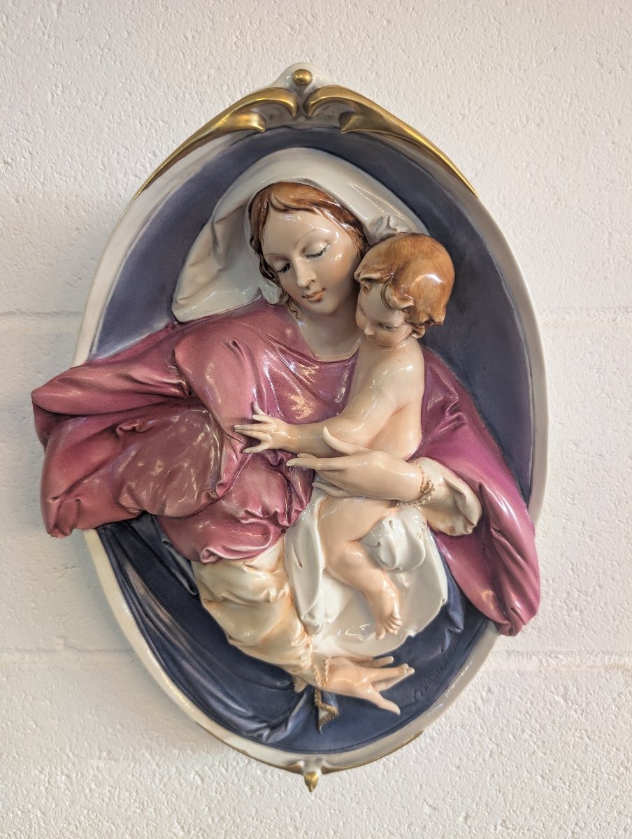 Pier Paolo Cedraschi – Signed Polychrome Ceramic Madonna And Child, 1960s