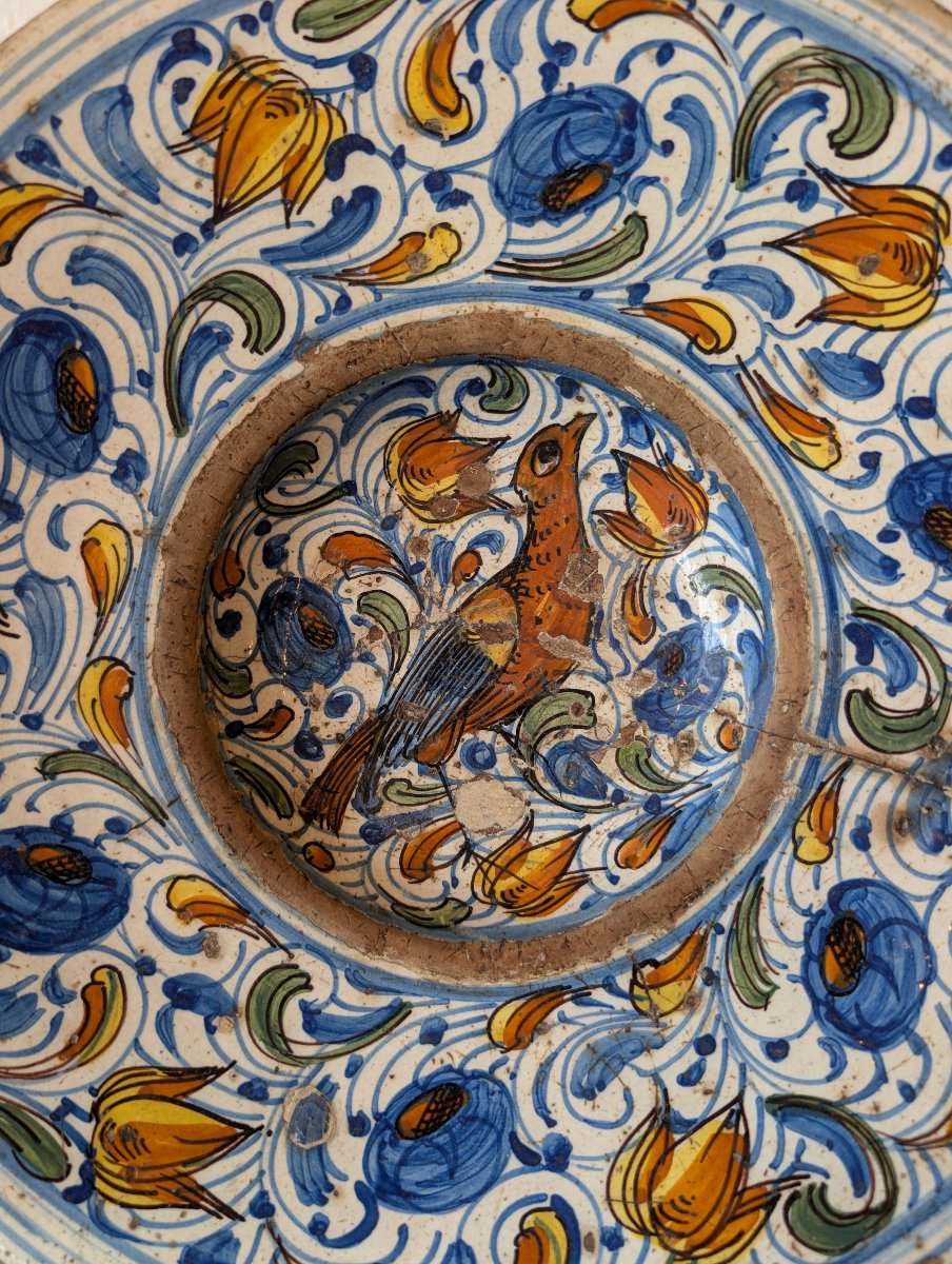 Large Polychrome Majolica Plate – Central Italy, 17th Century-photo-2