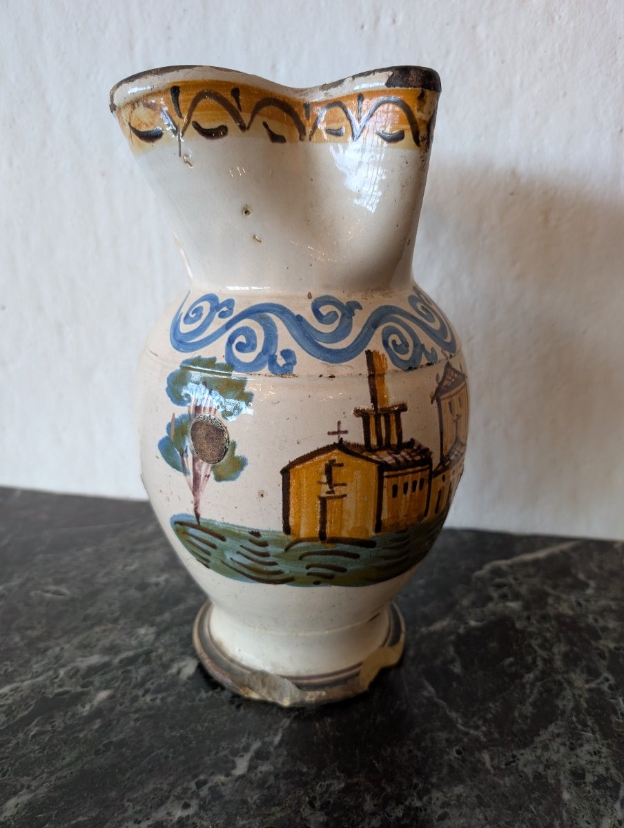 Polychrome Majolica Jug – Central And Southern Italy, 18th Century-photo-3