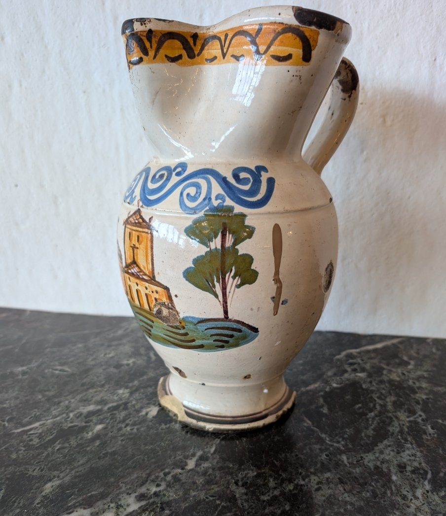 Polychrome Majolica Jug – Central And Southern Italy, 18th Century-photo-4