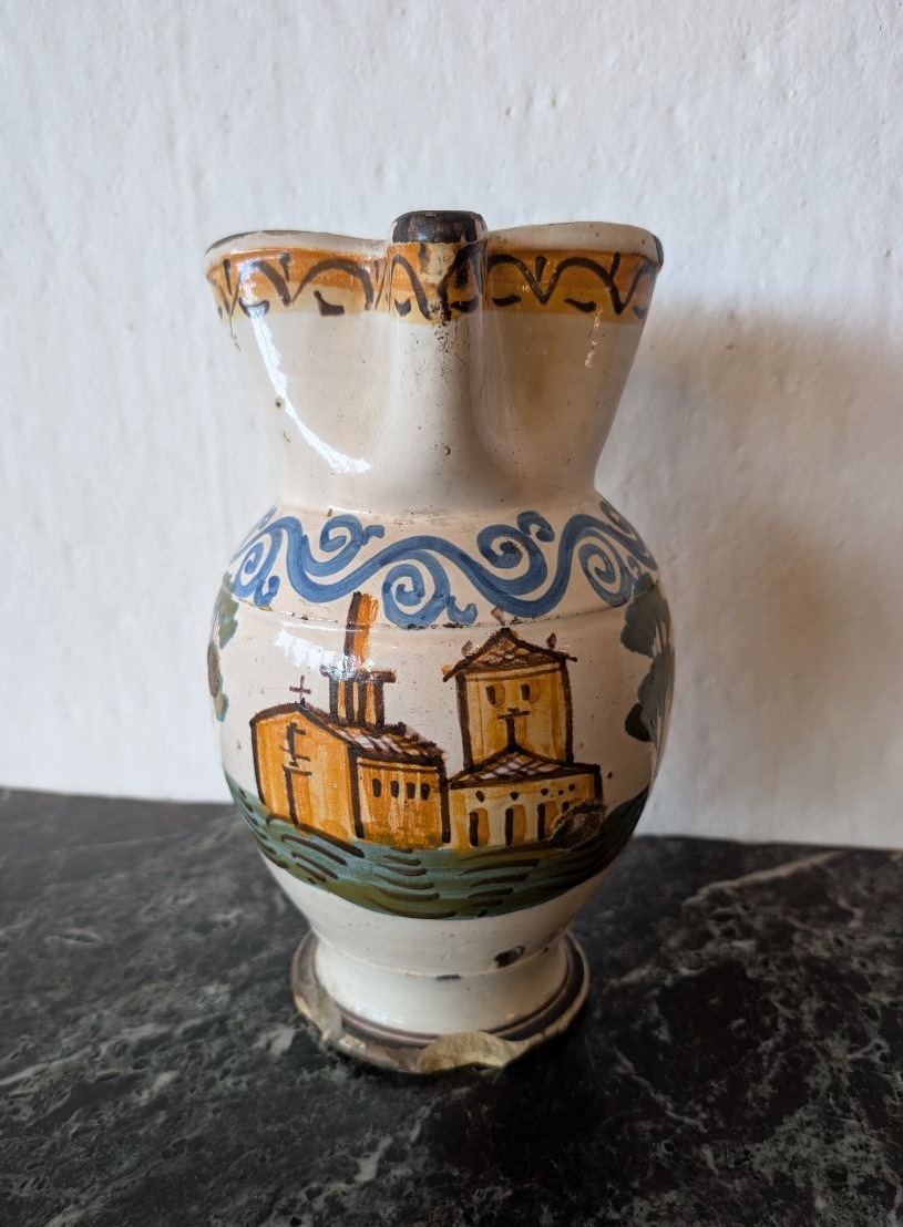 Polychrome Majolica Jug – Central And Southern Italy, 18th Century-photo-1
