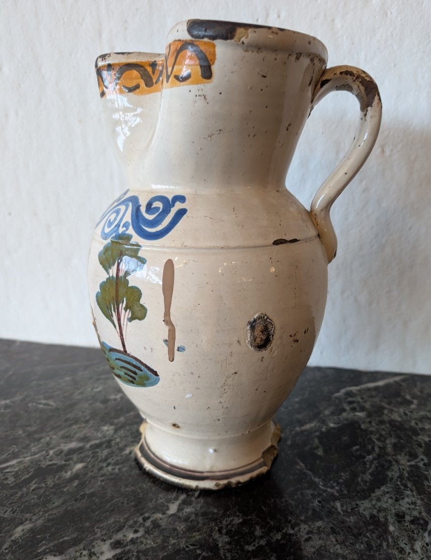 Polychrome Majolica Jug – Central And Southern Italy, 18th Century-photo-3
