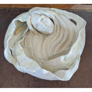 Large Art Nouveau Centerpiece / Wall Plate In Glazed Ceramic – Quaglino Poggi Manufacture, Albi