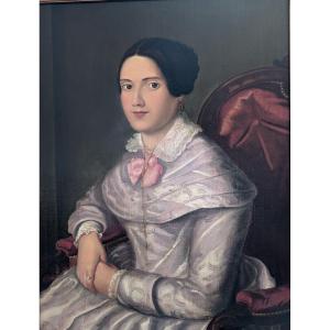 Portrait de jeune dame – Huile sur toile – Milieu XIXe siècle