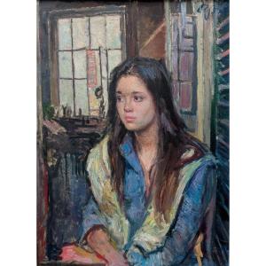 Peinture Huile sur Toile de Paulo Ghiglia – Portrait Féminin – Années 1960