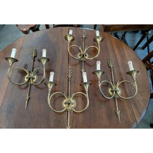 Paires D'Appliques Espagnoles En Laiton Années 50