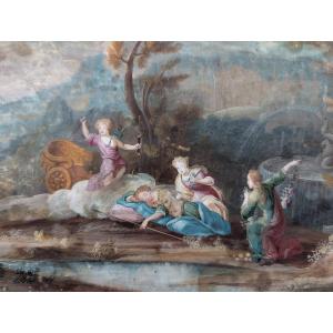 Gouache époque Louis XV scène rococo