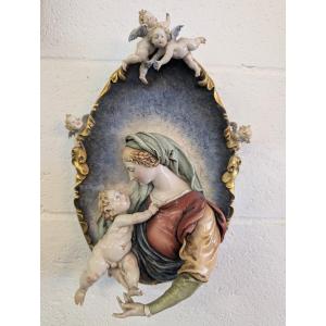 Vierge à l’Enfant avec anges – céramique de Giuseppe Cappe – années 1950