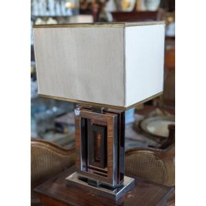 Lampe De Console Romeo Rega En Acier, Laiton Et Plexiglas – Années 1970