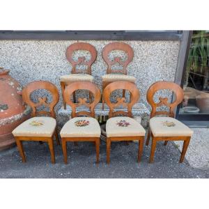 Set Of 6 Biedermeier Chairs In Light Walnut – Austria, 19th Century
