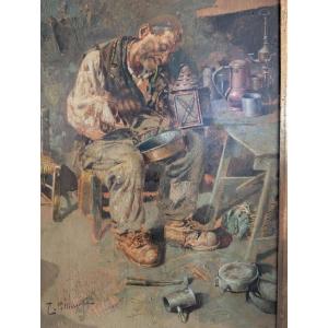 Tito Pellicciotti (1871-1950) – Le Cordonnier – Huile sur panneau