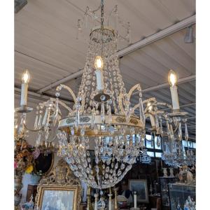 Lustre Empire à six lumières avec cristaux – Époque Napoléon III