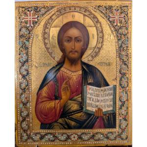 Russian Icon Of Christ Pantocrator – Late 19th Century
