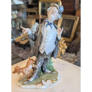 Giuseppe Cappè – Figure With Dog, Polychrome Ceramic
