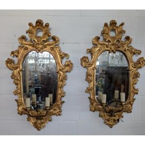 Pair Of Sienese Mirrors In Gilded Wood – First Half Of The 19th Century