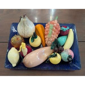 Plateau de centre de table avec fruits en verre de Murano – Milieu du XXe siècle