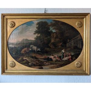 Idyllic Landscape With Figures – 18th-century Roman School