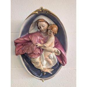 Pier Paolo Cedraschi – Signed Polychrome Ceramic Madonna And Child, 1960s