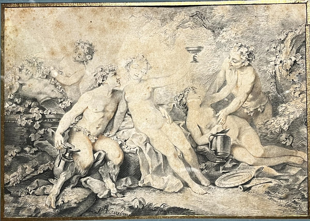 Drawing By Jacques Philippe Caresme: Bacchanal, 18th Century.-photo-3