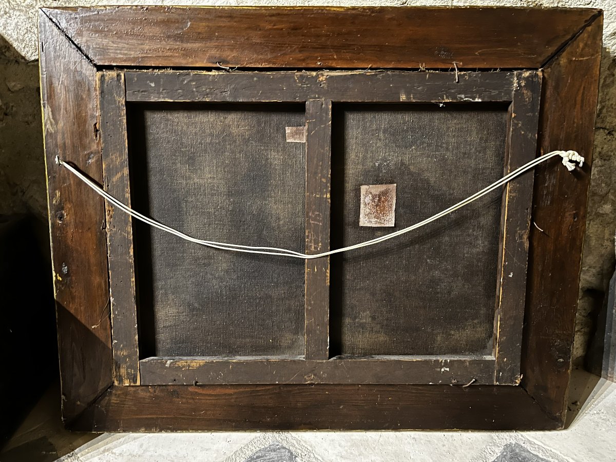 Dutch Painting "windmill And Boat", 19th Century-photo-4