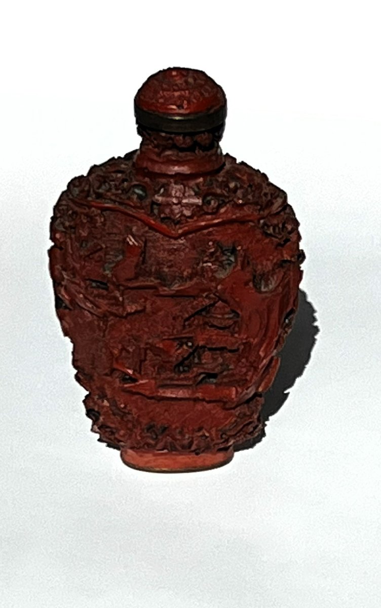 Tabatière, ou pot à opium, en laque de Pékin sculptée, fin19ème siècle.-photo-2