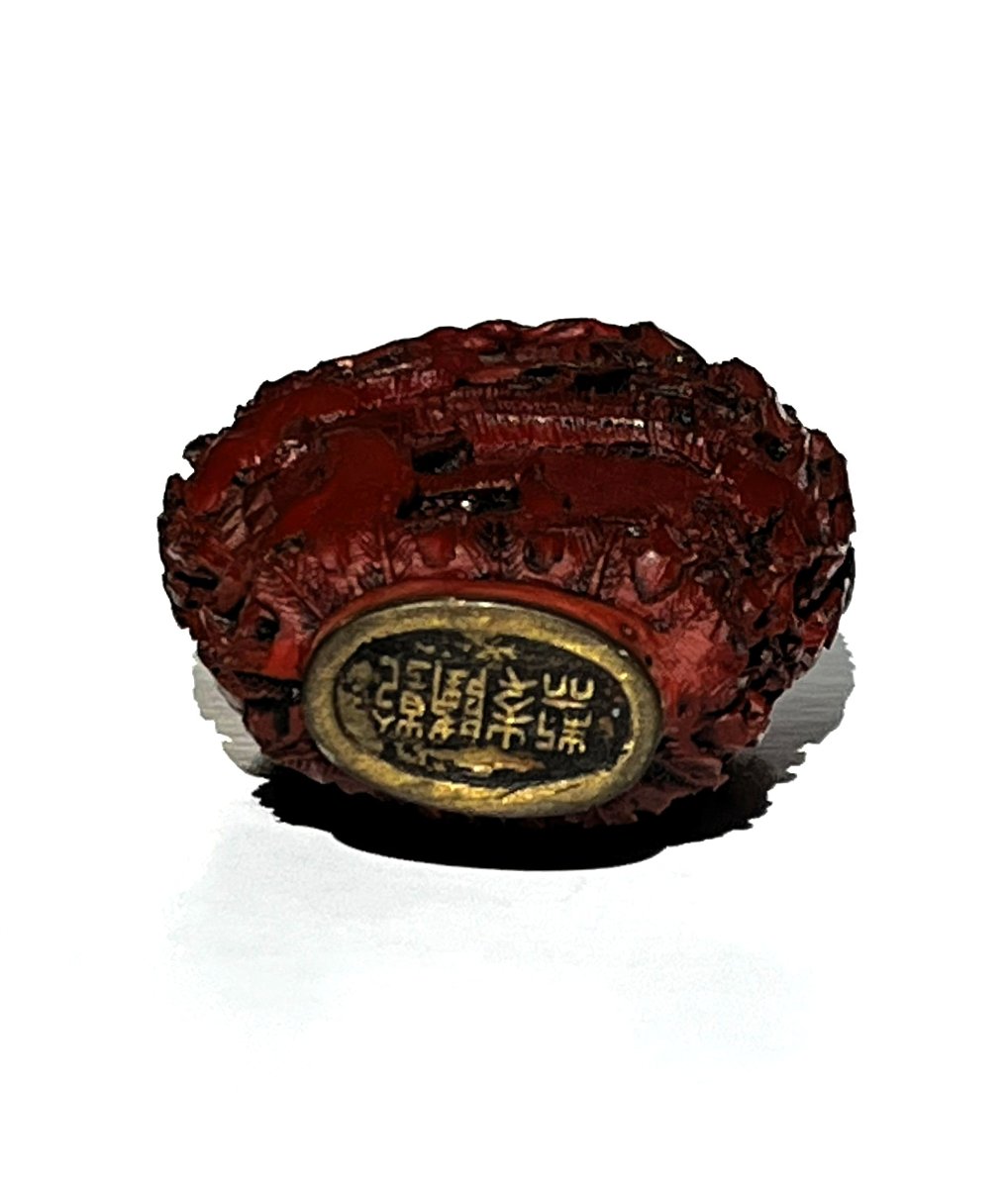 Tabatière, ou pot à opium, en laque de Pékin sculptée, fin19ème siècle.-photo-3