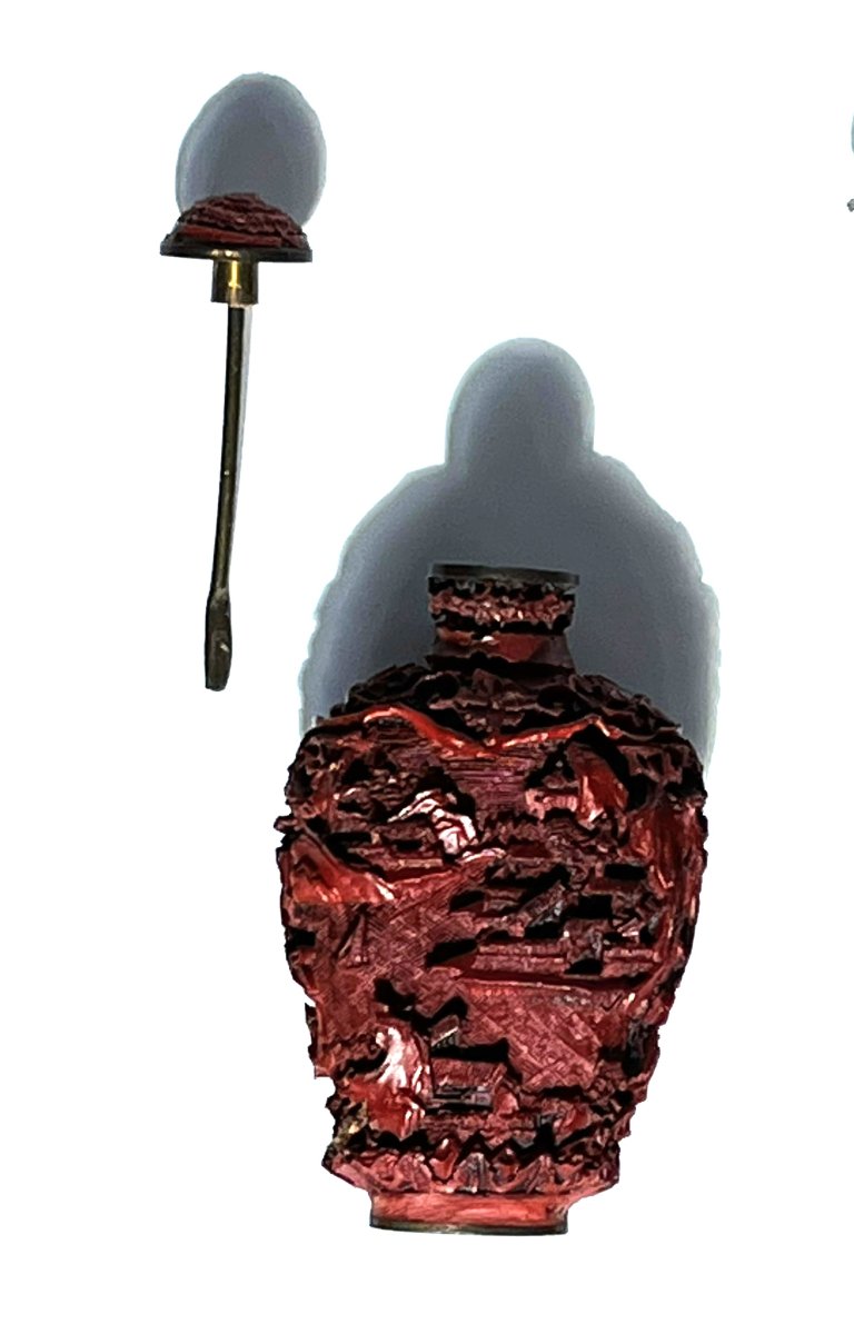 Tabatière, ou pot à opium, en laque de Pékin sculptée, fin19ème siècle.-photo-4