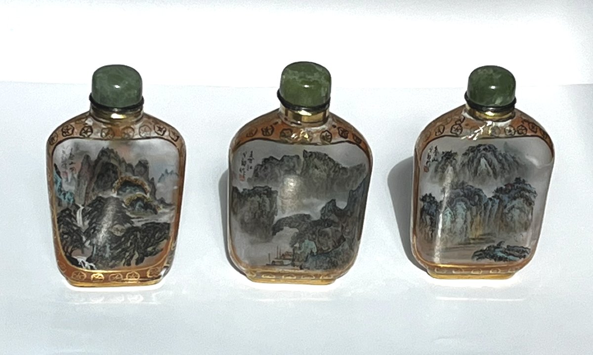 Tabatière en verre peint main intérieurement, Chine, début 20ème siècle.-photo-2