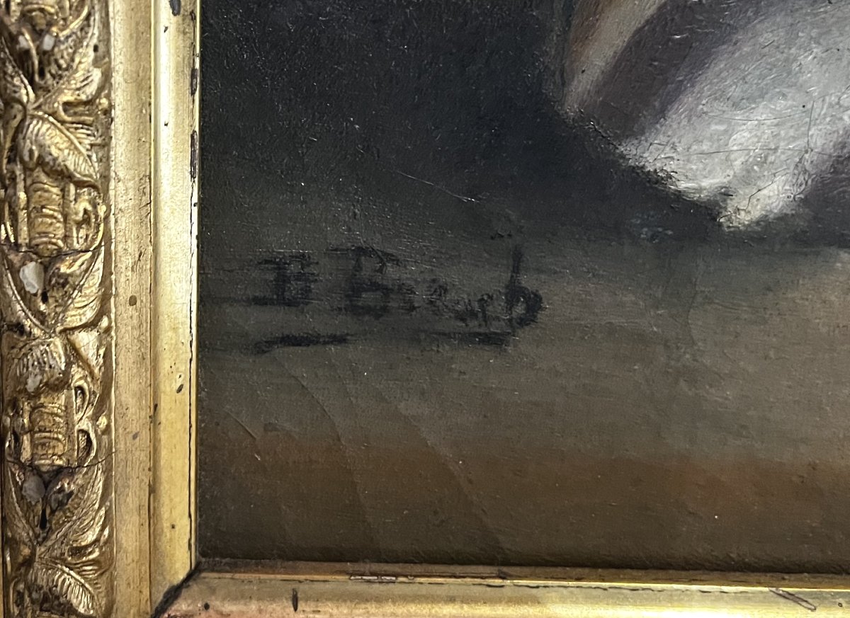 Fleurs et coquillage, tableau encadré, huile sur toile, début 20ème siècle-photo-3