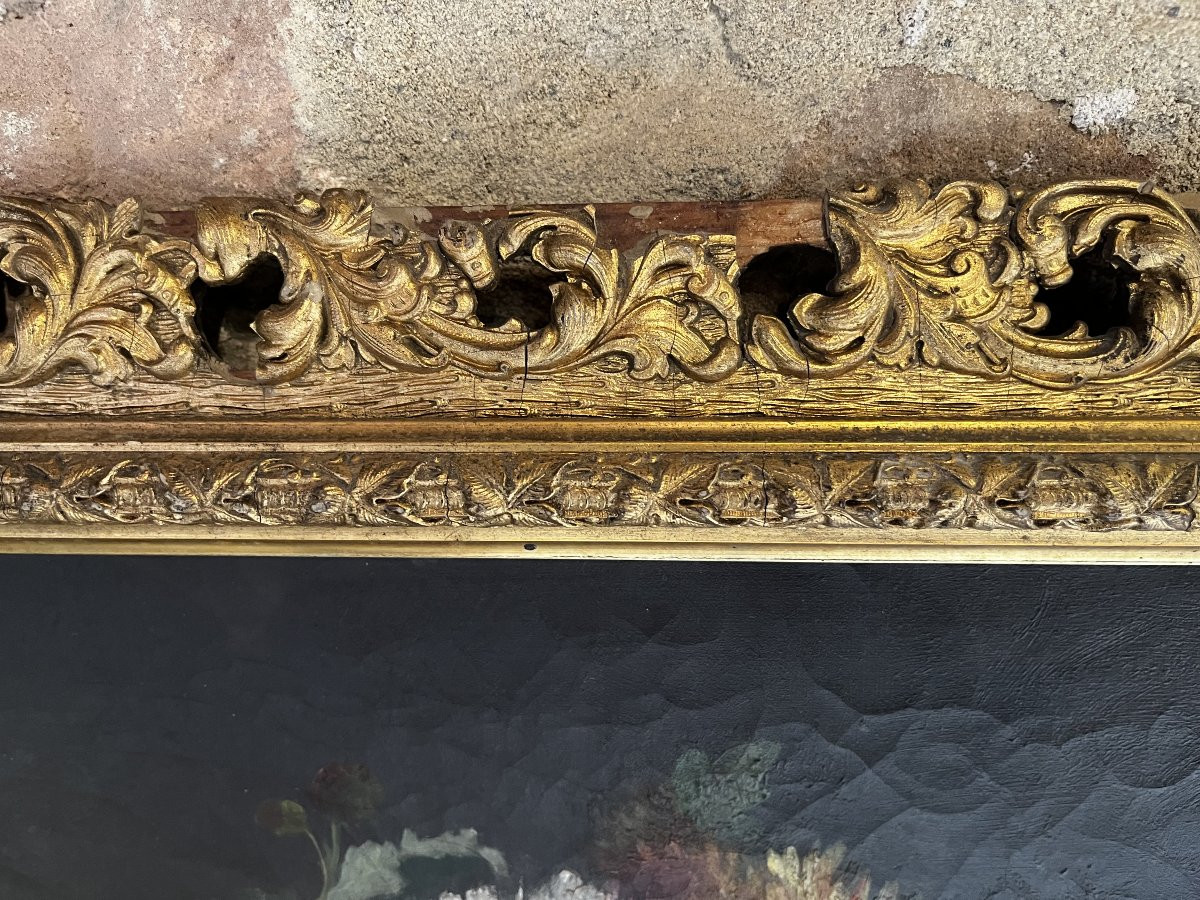 Fleurs et coquillage, tableau encadré, huile sur toile, début 20ème siècle-photo-4