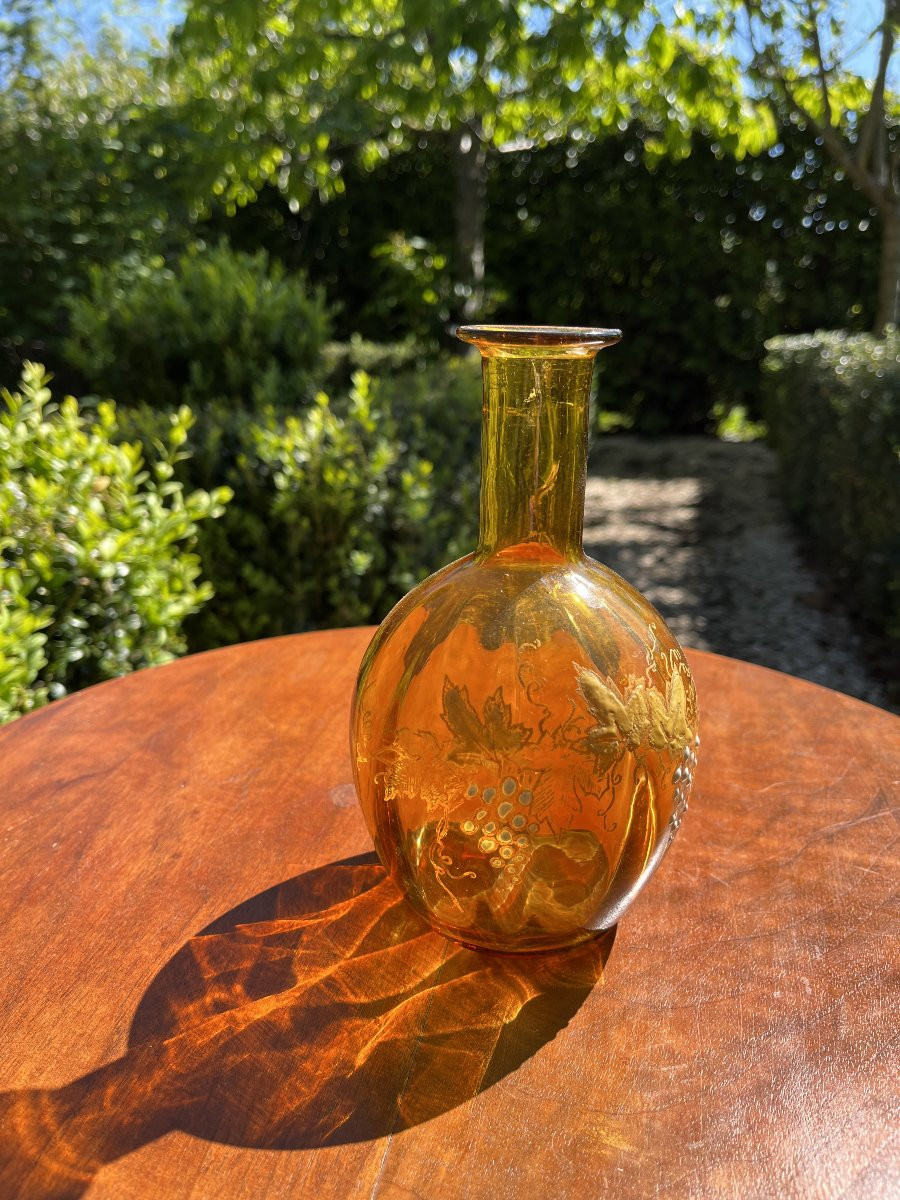 Glass Carafe With Relief Decoration Signed Legras, Late 19th Century.-photo-3