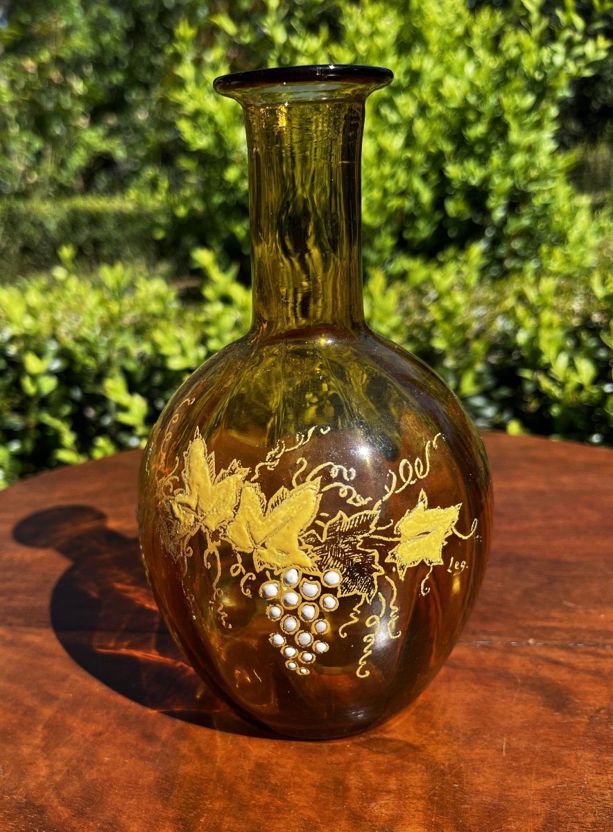 Glass Carafe With Relief Decoration Signed Legras, Late 19th Century.