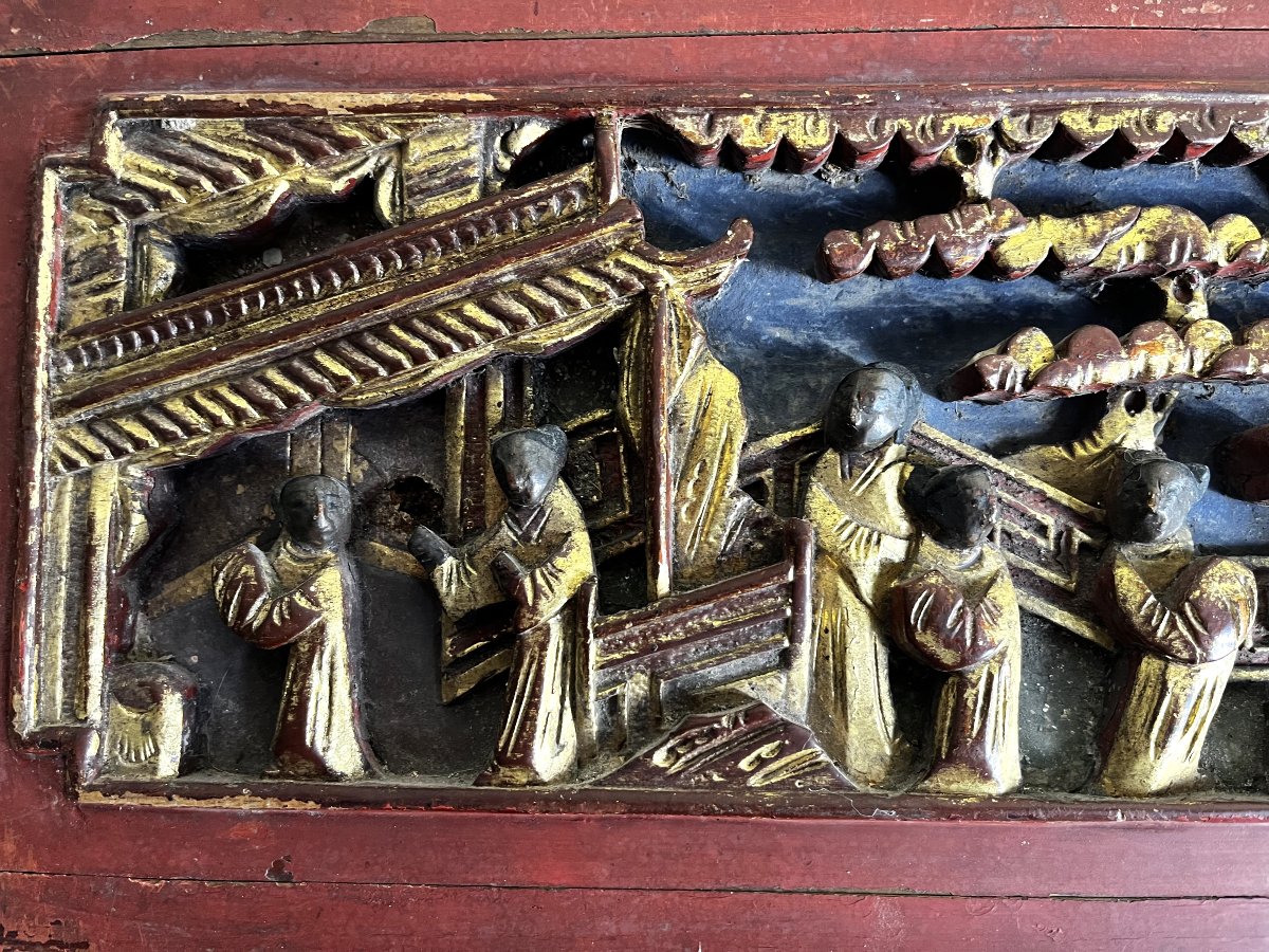 Panneau de meuble en bois sculpté, Chine. -photo-2