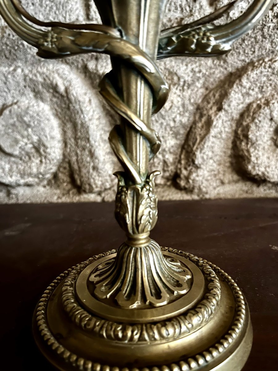 Lampe bouillotte en bronze, style Louis XVI, milieu 20ème siècle-photo-2