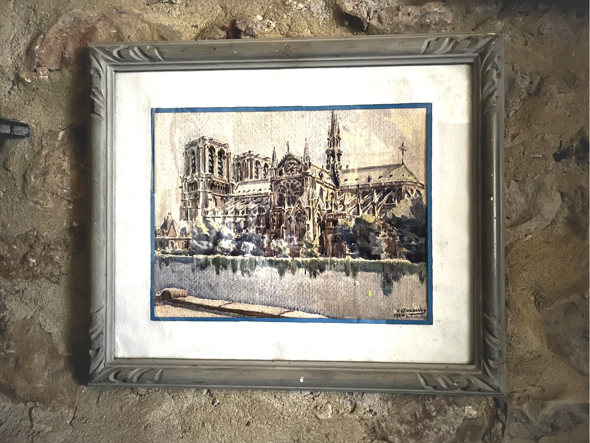 Notre-Dame de Paris, aquarelle par TURBEAUX, 1924.-photo-2