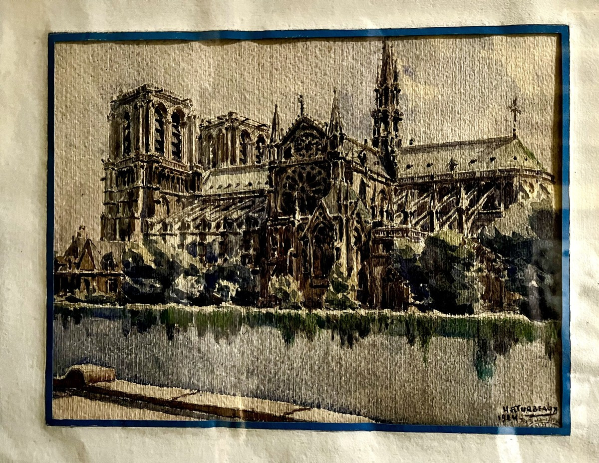 Notre-Dame de Paris, aquarelle par TURBEAUX, 1924.-photo-3