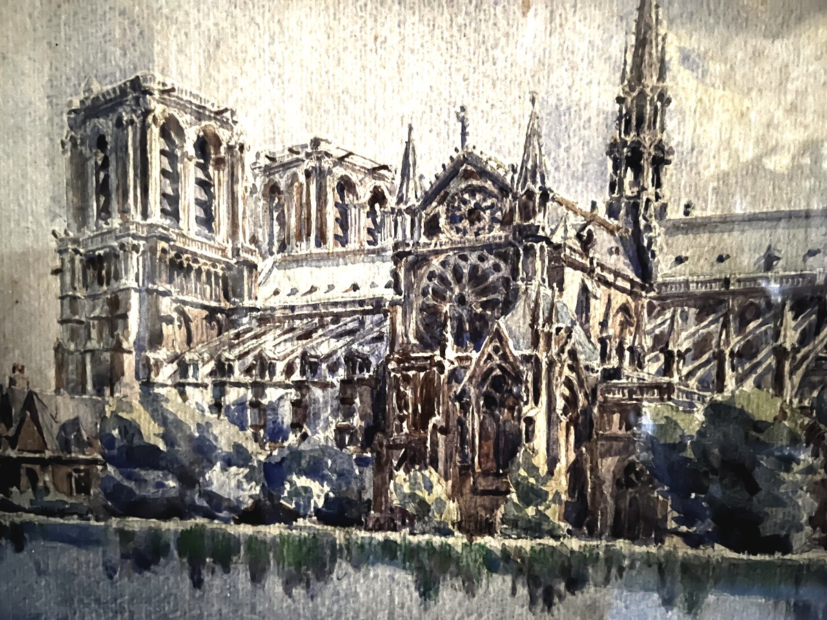 Notre-Dame de Paris, aquarelle par TURBEAUX, 1924.