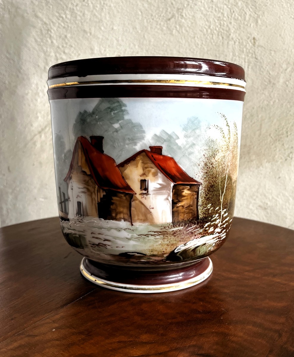 Limoges Porcelain Cachepot, Hand-decorated, Circa 1900.