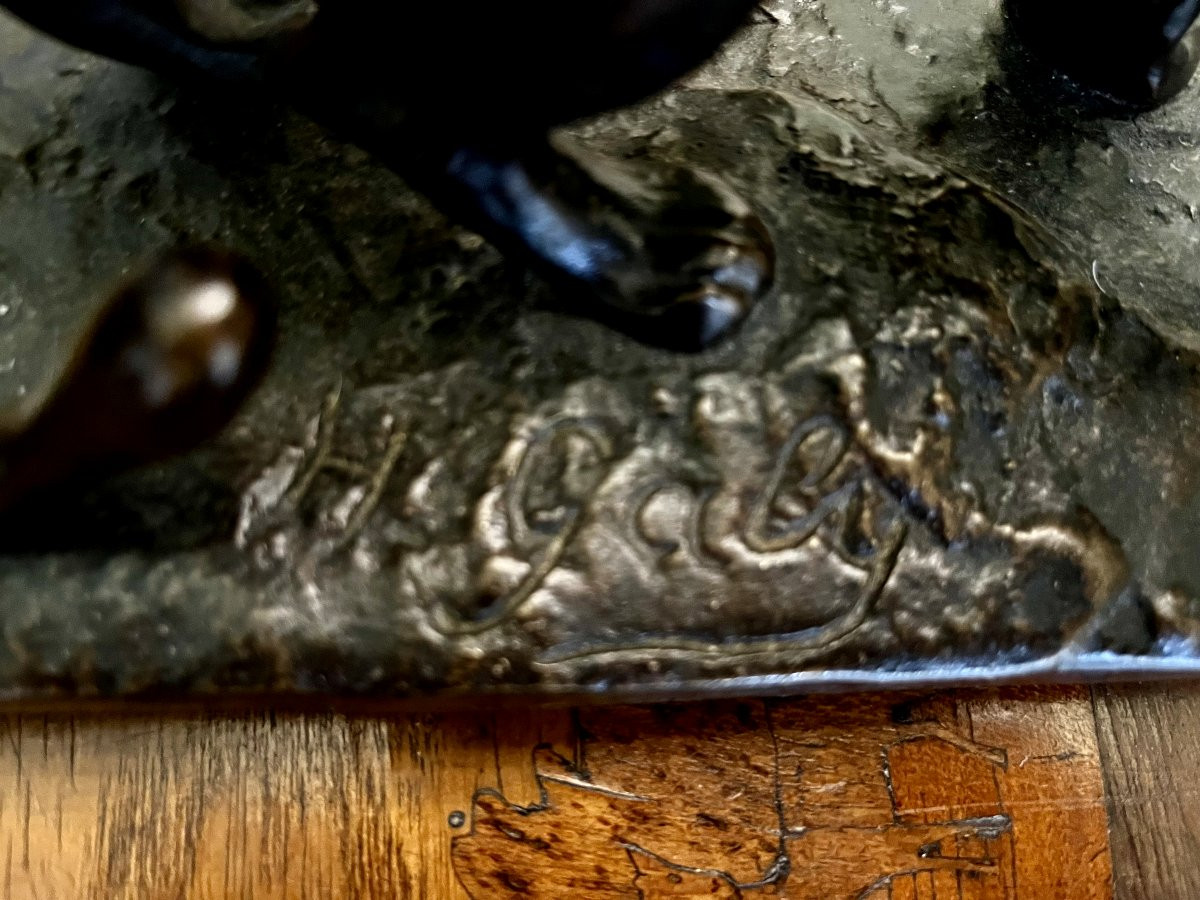 Bronze Panther Signed Hippolyte Galy, And Dedicated By The Artist.-photo-2
