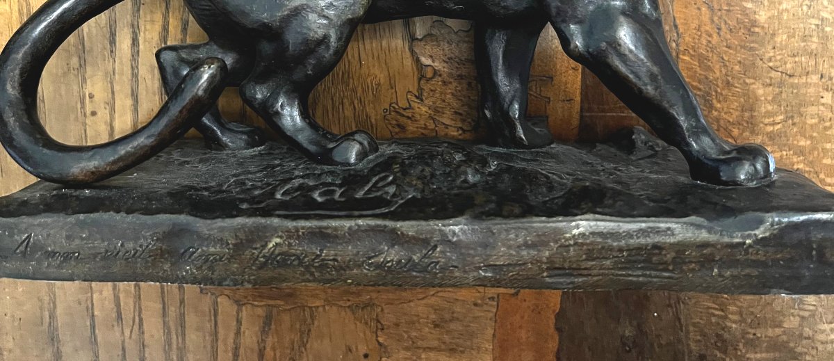 Bronze Panther Signed Hippolyte Galy, And Dedicated By The Artist.-photo-1