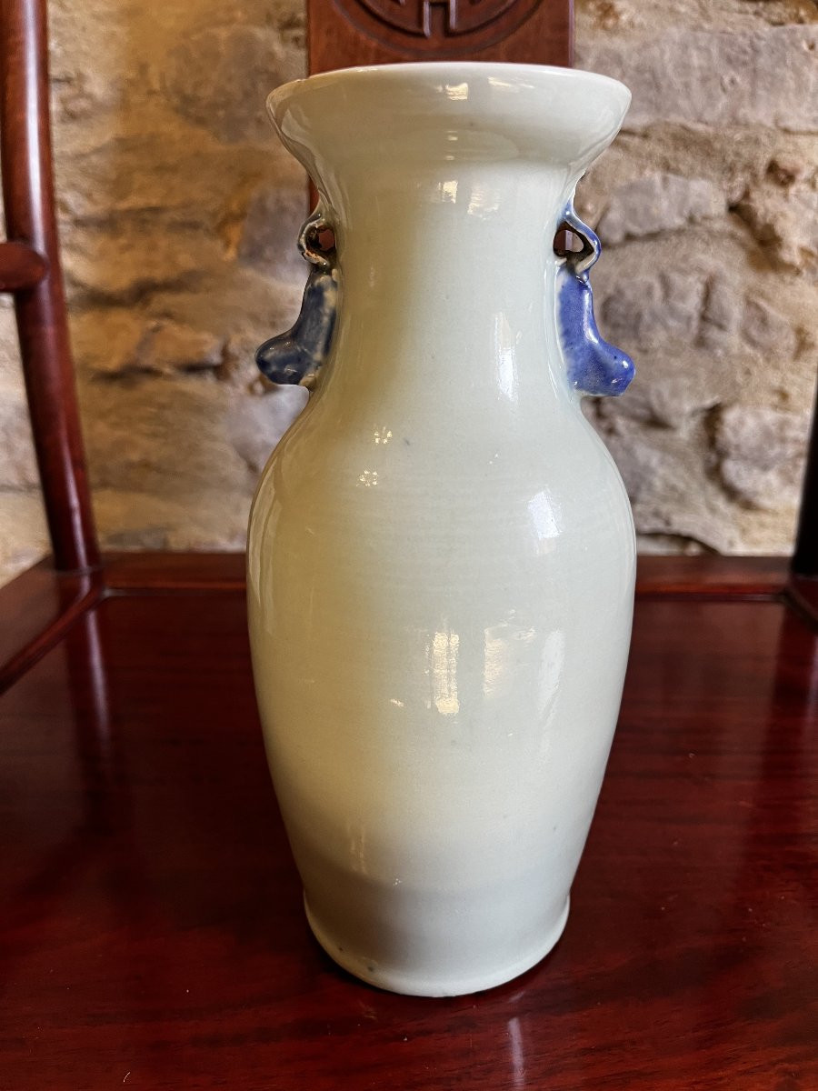 Chinese Porcelain Vase, Blue Decoration On A Celadon Ground, 19th Century-photo-3