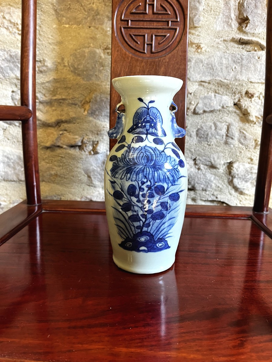 Chinese Porcelain Vase, Blue Decoration On A Celadon Ground, 19th Century