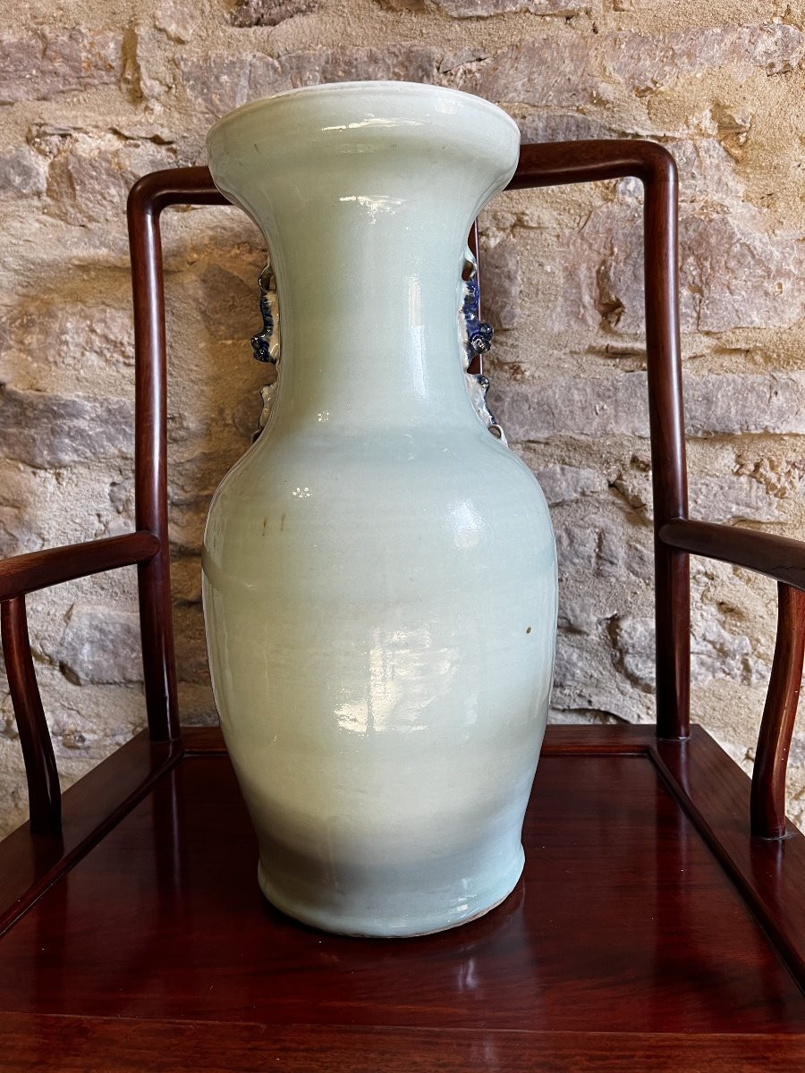 19th Century Chinese Vase, Blue On Celadon Background, 45 Cm Tall, In Perfect Condition.-photo-2