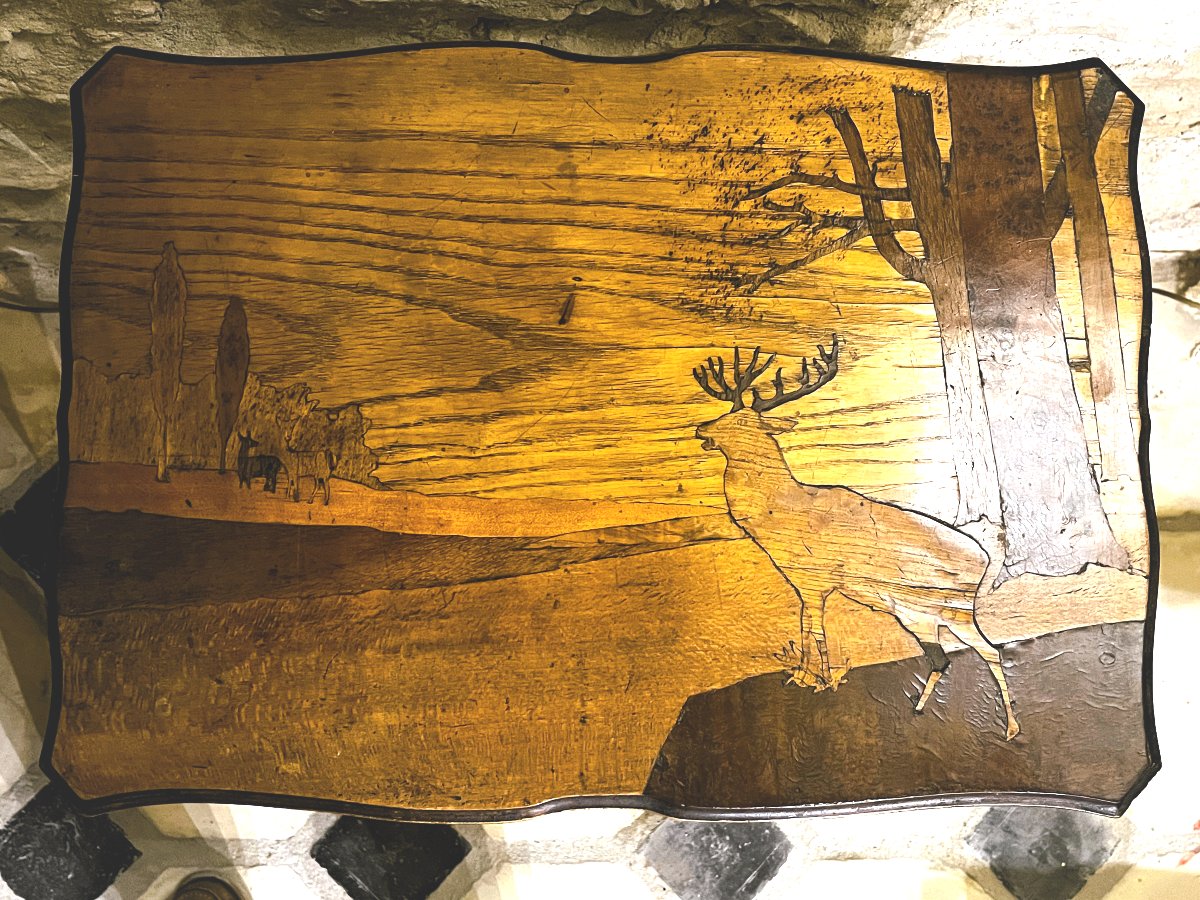 Art Nouveau Table, Bamboo And Marquetry, Late 19th Century.-photo-2