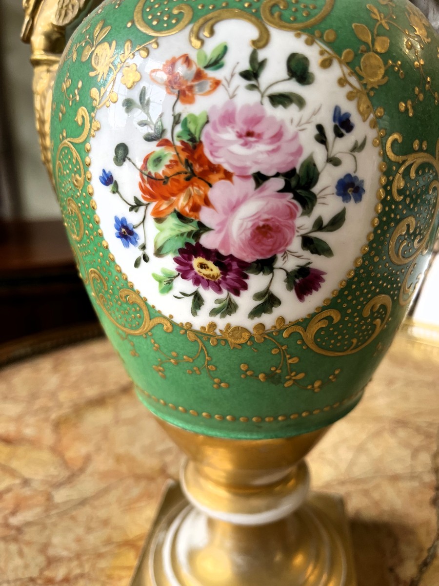 Vase style Empire, porcelaine décor main, 19ème siècle.-photo-2