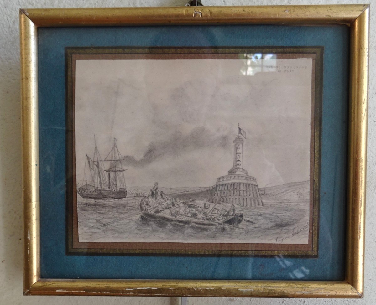 Graphite Drawing, Marine Scene, Early 19th Century