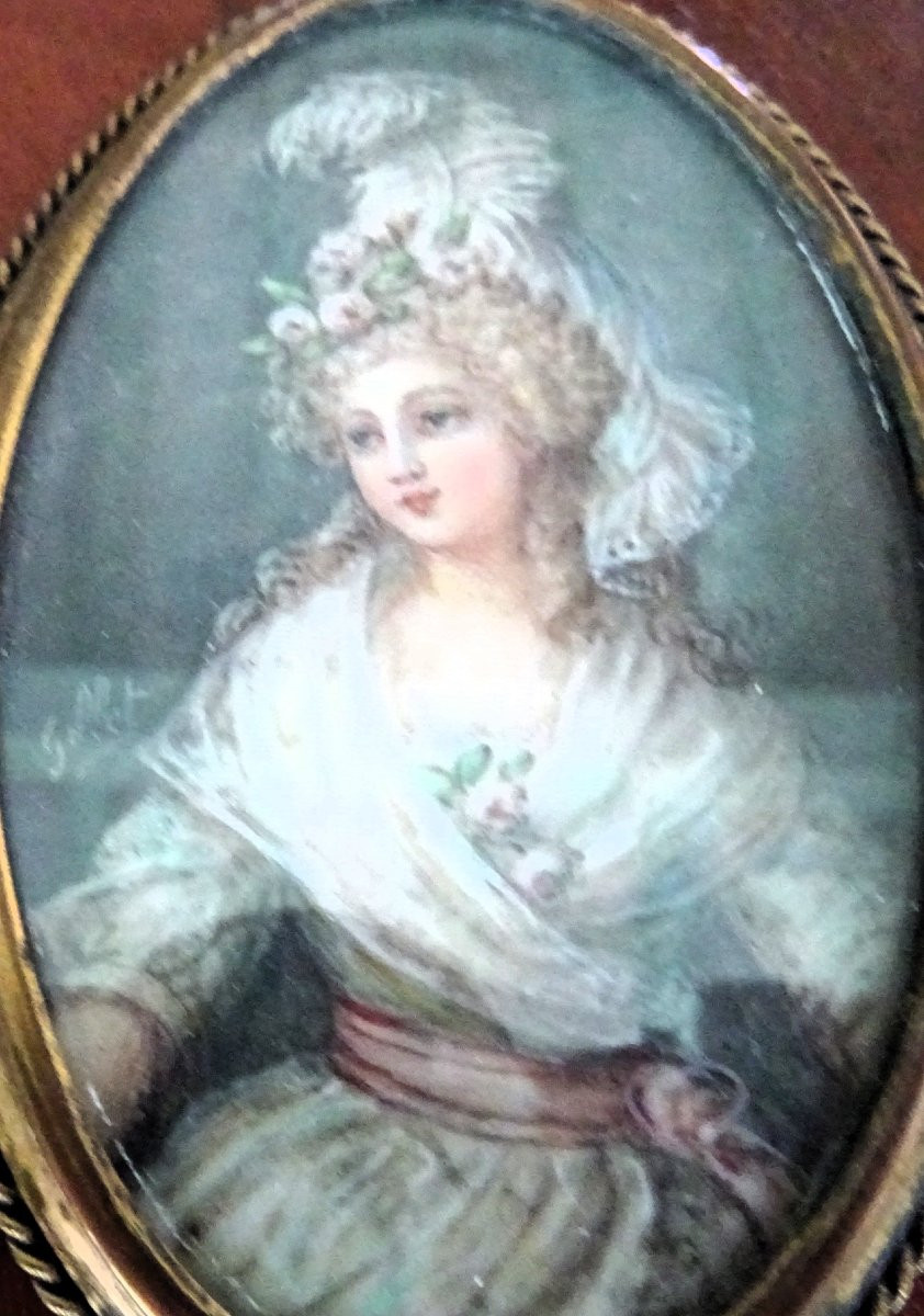 Late 18th-century Miniature, Hand-painted On Ivory Leaf-photo-2