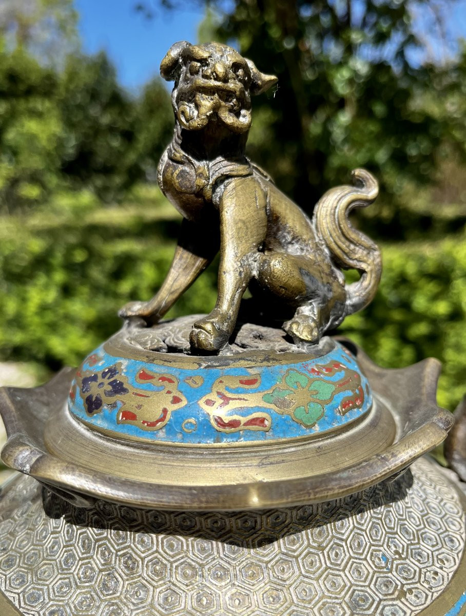 Cloisonné Enamel Incense Burner On Bronze, China, 19th Century-photo-2
